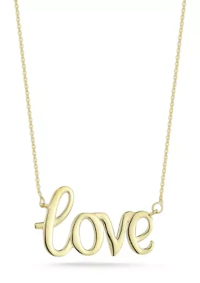 14K Gold Love Script Pendant Necklace