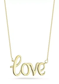 14K Gold Love Script Pendant Necklace
