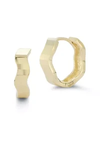 14K Gold Wavy Huggie Hoop Earrings