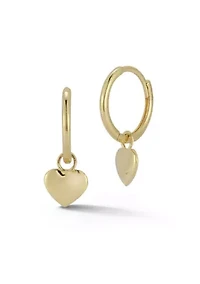 14K Gold Heart Charm Huggie Hoop Earrings