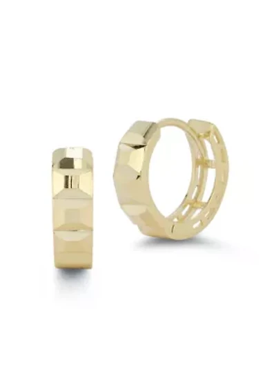 14K Gold Mosaic Huggie Hoop Earrings
