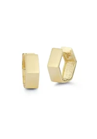 14K Gold Hexagon Huggie Hoop Earrings