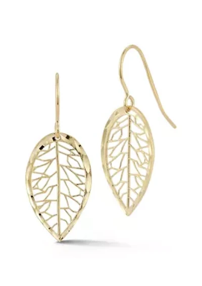 14K Gold Leaf Drop Earrings