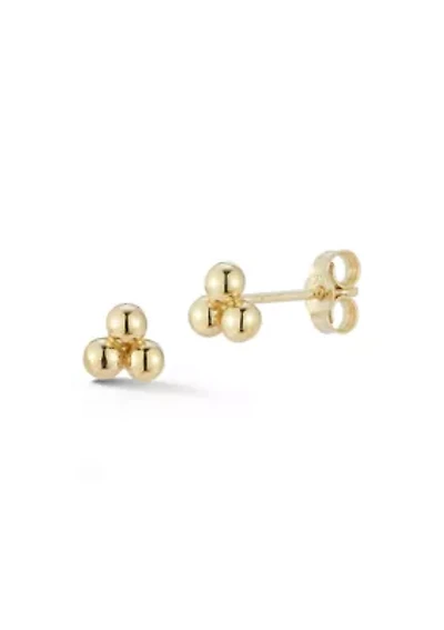 14K Gold Triangle Ball Stud Earrings