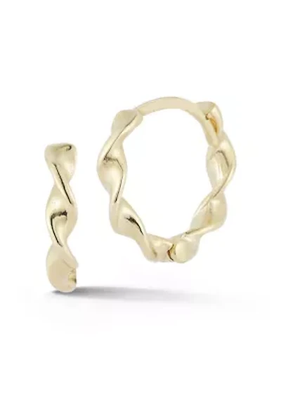 14K Gold Twist Huggie Hoop Earrings