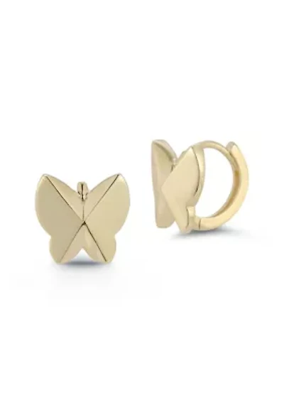 14K Gold Pointed Butterfly Huggie Hoop Earrings