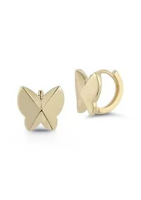 14K Gold Pointed Butterfly Huggie Hoop Earrings