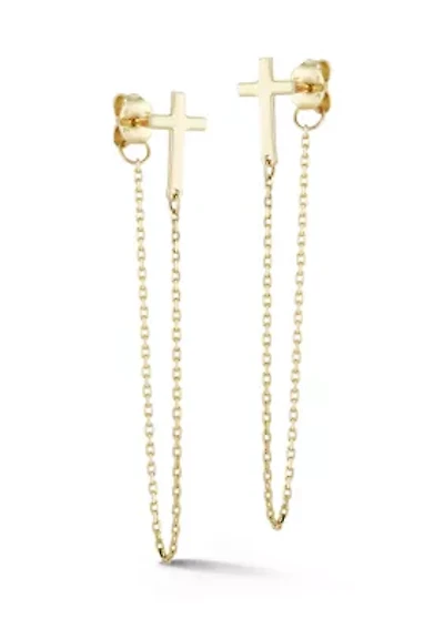 14K Gold Cross Front/Back Earrings