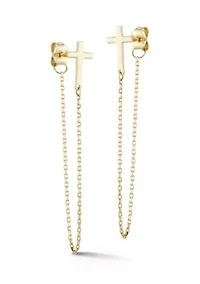 14K Gold Cross Front/Back Earrings