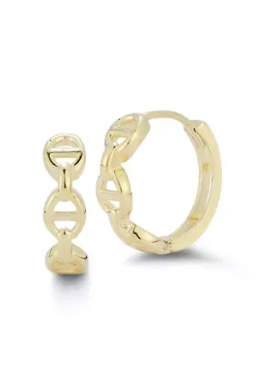 14K Gold Mariner Chain Huggie Hoop Earrings