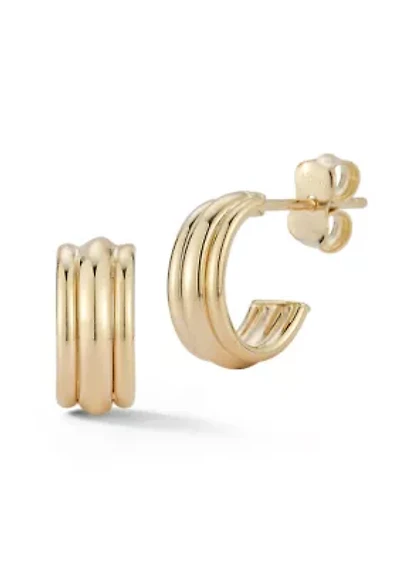 14K Gold Small Triple C Oval Hoop Earrings