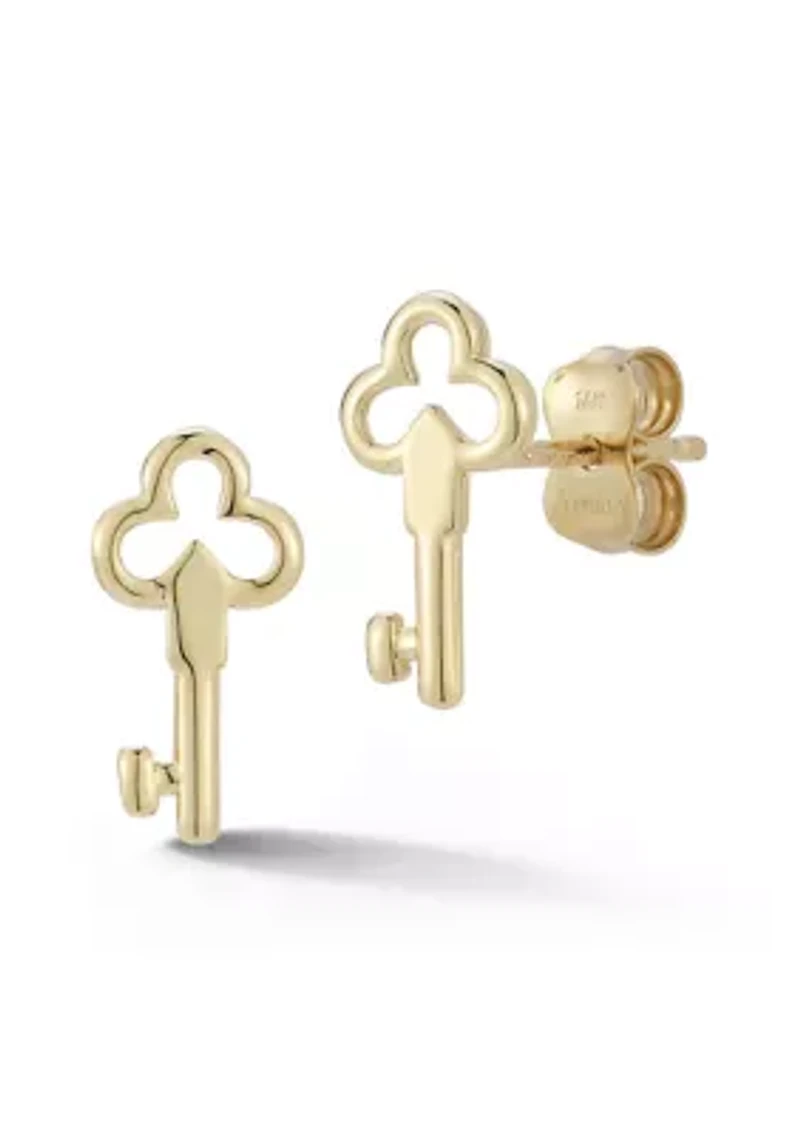 14K Gold Key Stud Earrings