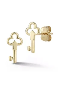 14K Gold Key Stud Earrings