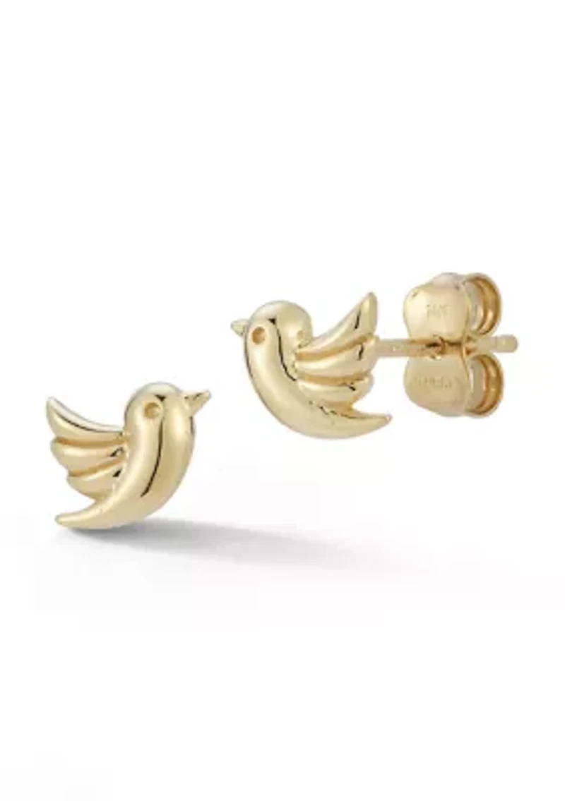 14K Gold Bird Stud Earrings