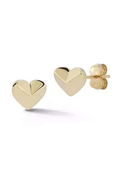 14K Gold Pointed Heart Stud Earrings
