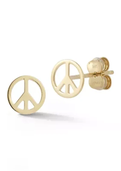 14K Gold Peace Sign Stud Earrings