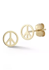 14K Gold Peace Sign Stud Earrings