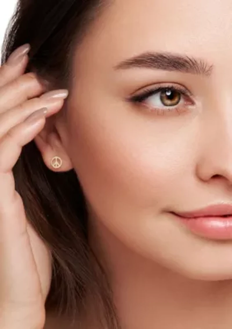 14K Gold Peace Sign Stud Earrings