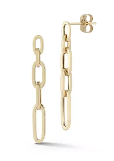 14K Gold Oval Link Drop Earrings