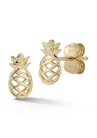 14K Gold Pineapple Stud Earrings