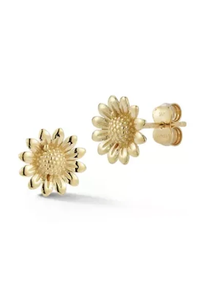 14K Gold Sunflower Stud Earrings