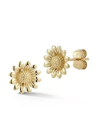 14K Gold Sunflower Stud Earrings