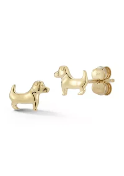 14K Gold Dog Stud Earrings
