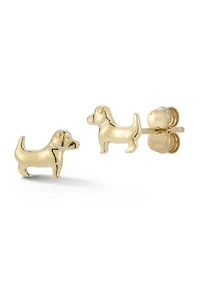 14K Gold Dog Stud Earrings