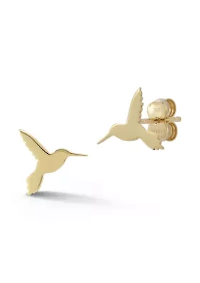 14K Gold Hummingbird Stud Earrings