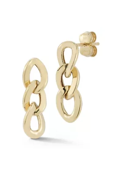 14K Gold Curb Chain Link Drop Earrings