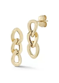 14K Gold Curb Chain Link Drop Earrings