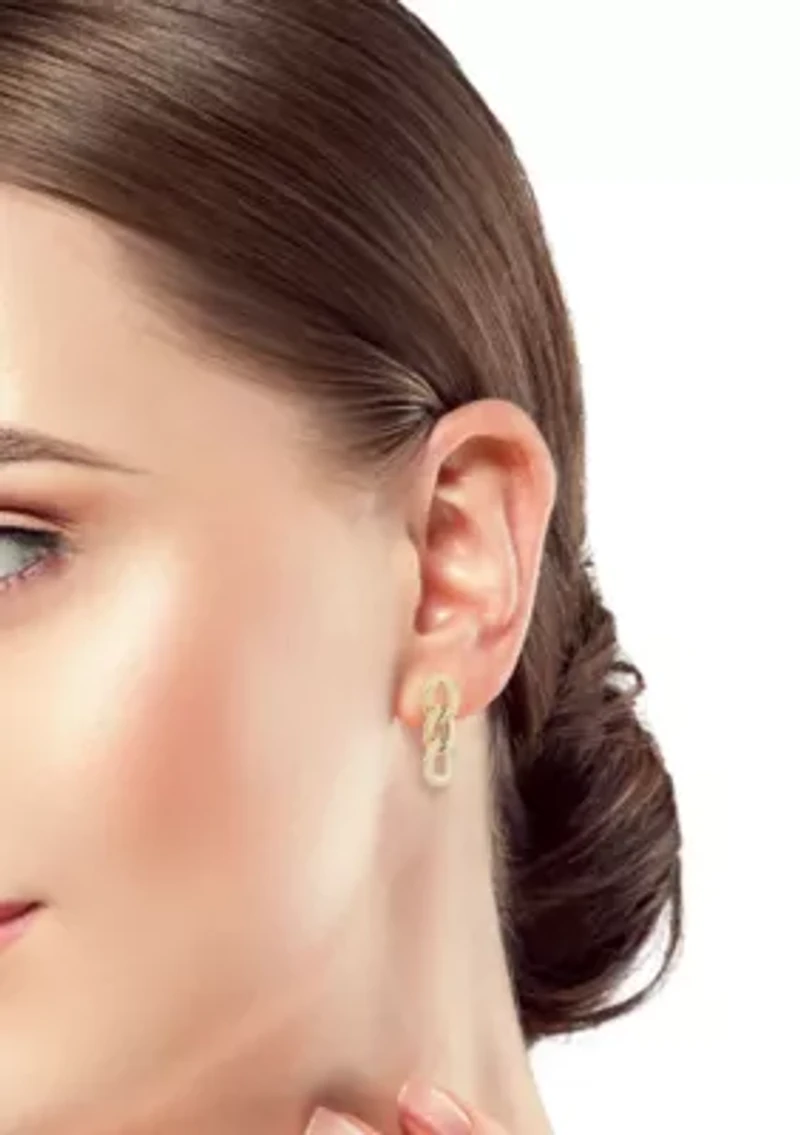 14K Gold Curb Chain Link Drop Earrings