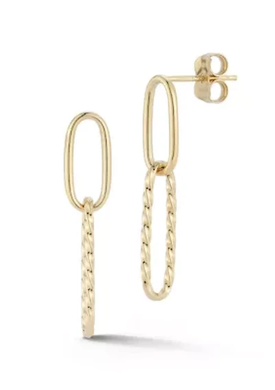 14K Gold Twist Oval Link Drop Earrings