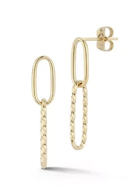 14K Gold Twist Oval Link Drop Earrings