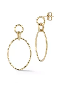 14K Gold Large Oval Hoop Drop Earrings
