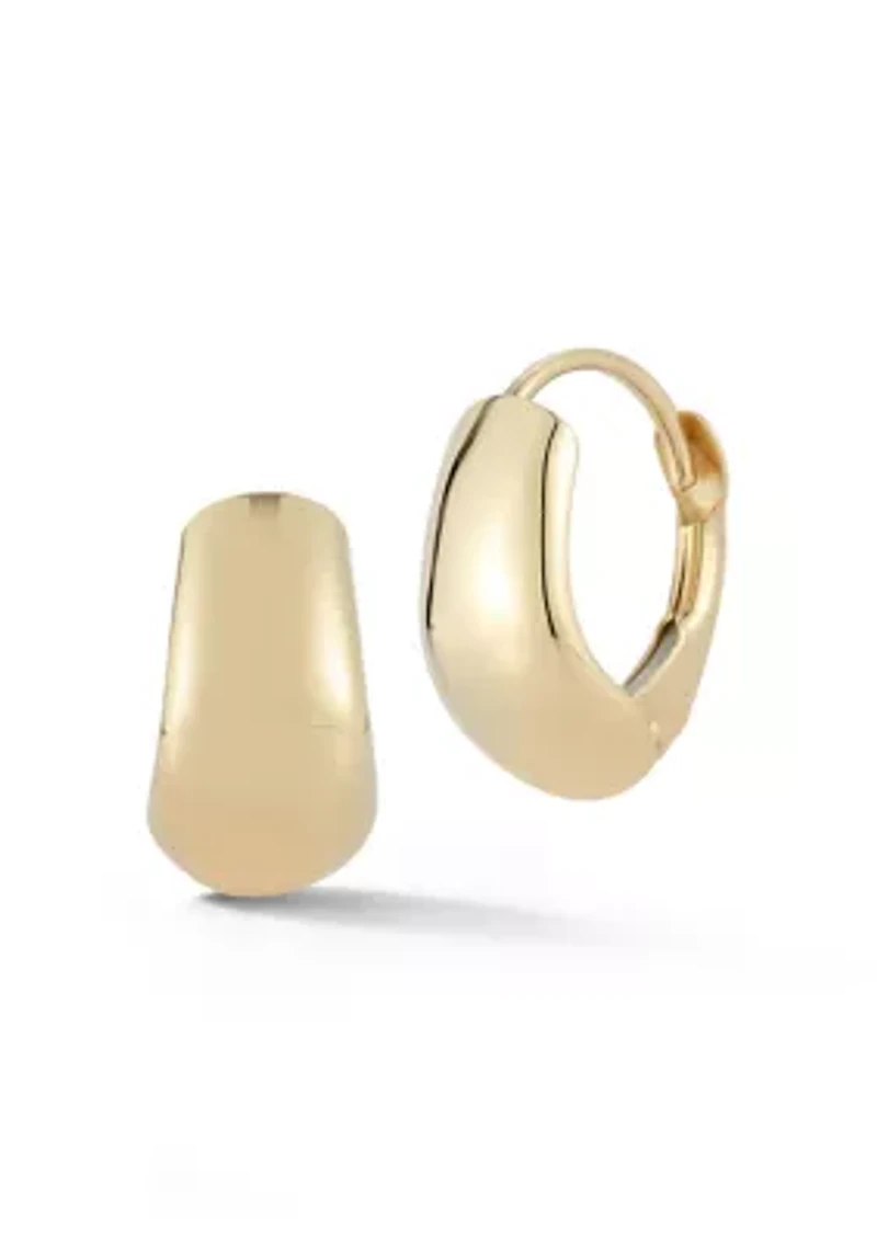 14K Gold Bold Front Oval Huggie Hoop Earrings