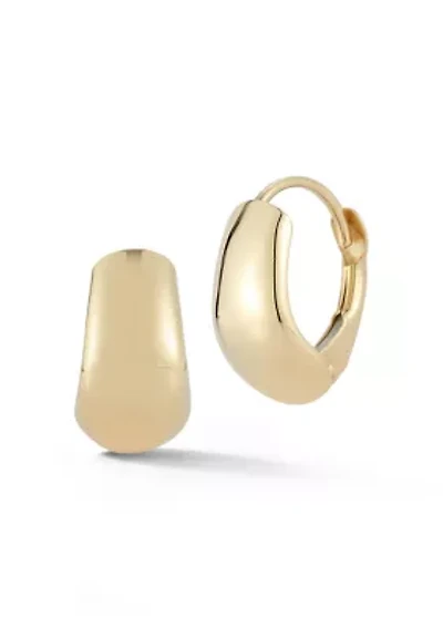 14K Gold Bold Front Oval Huggie Hoop Earrings