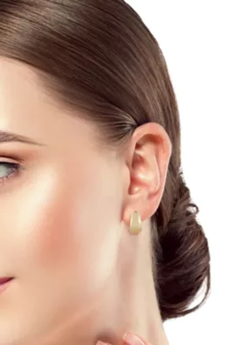 14K Gold Bold Front Oval Huggie Hoop Earrings