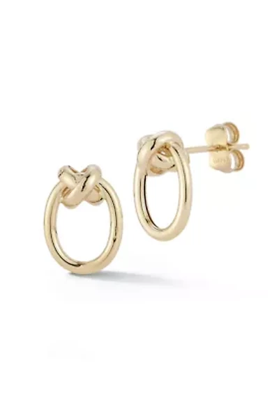 14K Gold Knot Hoop Stud Earrings
