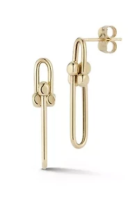 14K Gold Long Stirrup Link Drop Earrings
