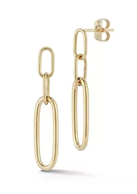 14K Gold Long Oval Link Drop Earrings
