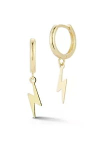 14K Gold Lightning Charm Huggie Hoop Earrings