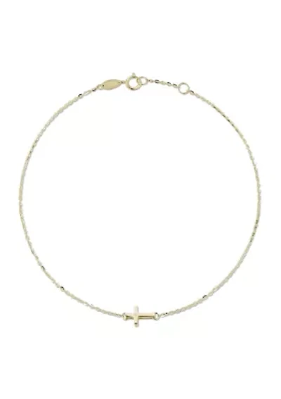 14K Gold Cross Anklet