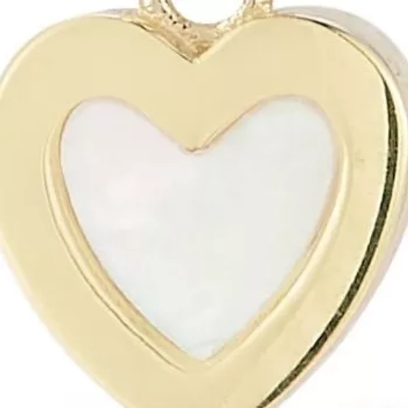 14K Gold Mother of Pearl Heart Charm Mini Huggie Hoop Earrings