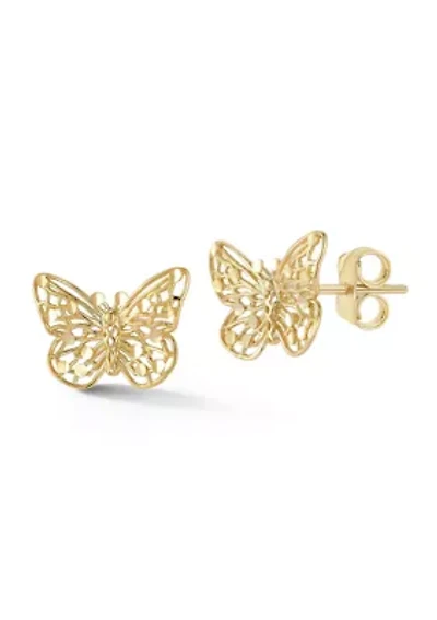 14K Gold Mesh Butterfly Stud Earrings