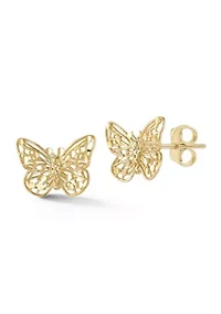 14K Gold Mesh Butterfly Stud Earrings
