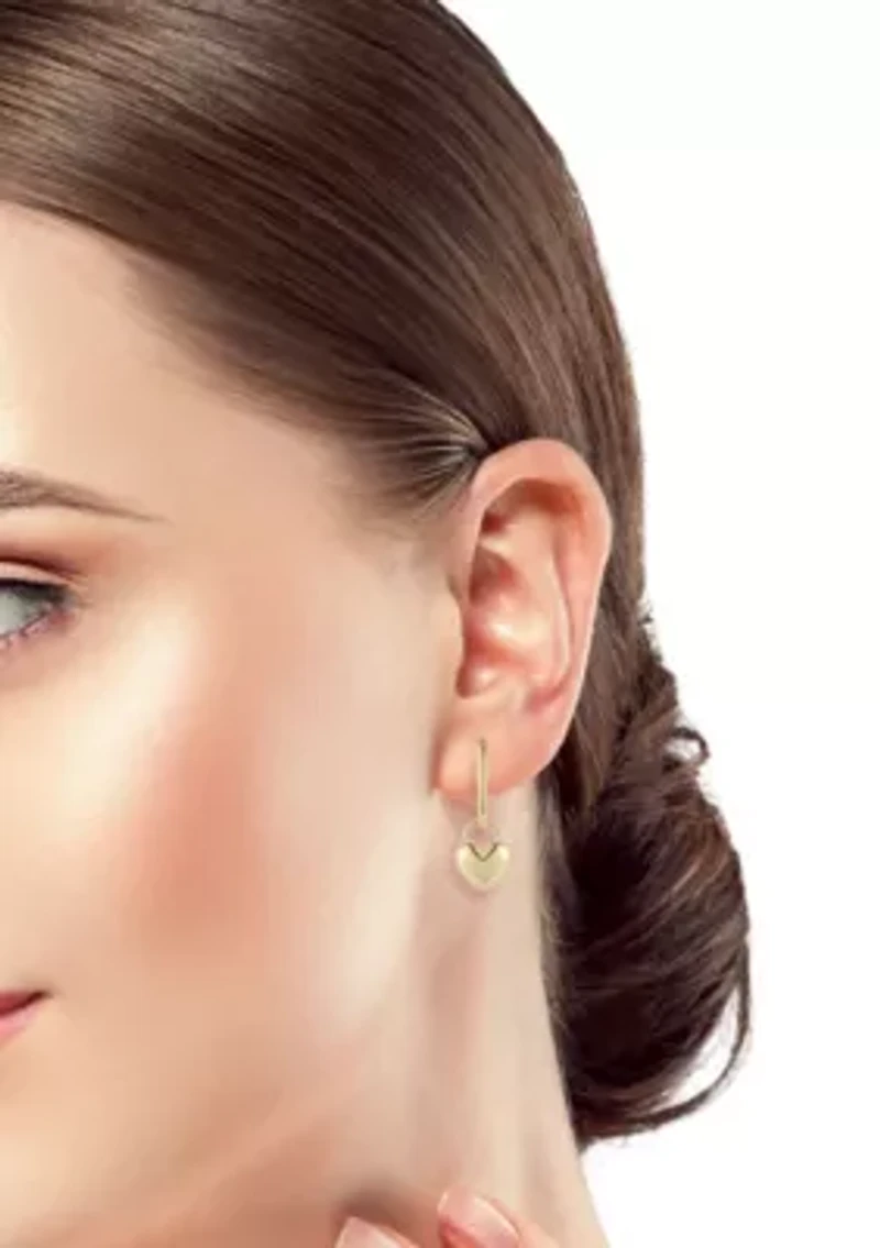 14K Gold Heart Charm Oval Hoop Earrings