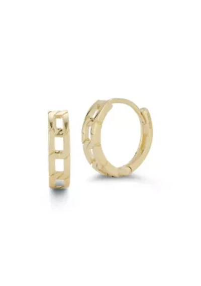 14K Gold Square Curb Chain Huggie Hoop Earrings