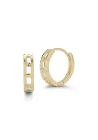 14K Gold Square Curb Chain Huggie Hoop Earrings