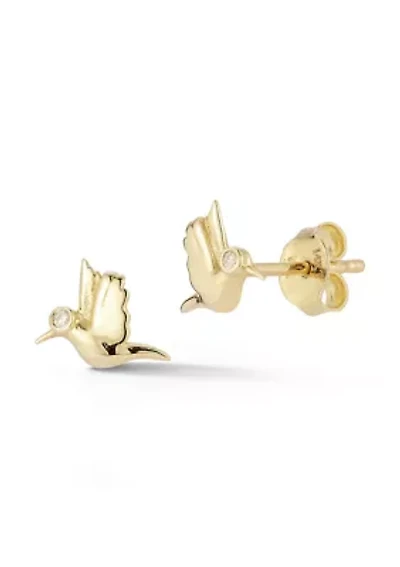 14K Gold Diamond Bird Stud Earrings